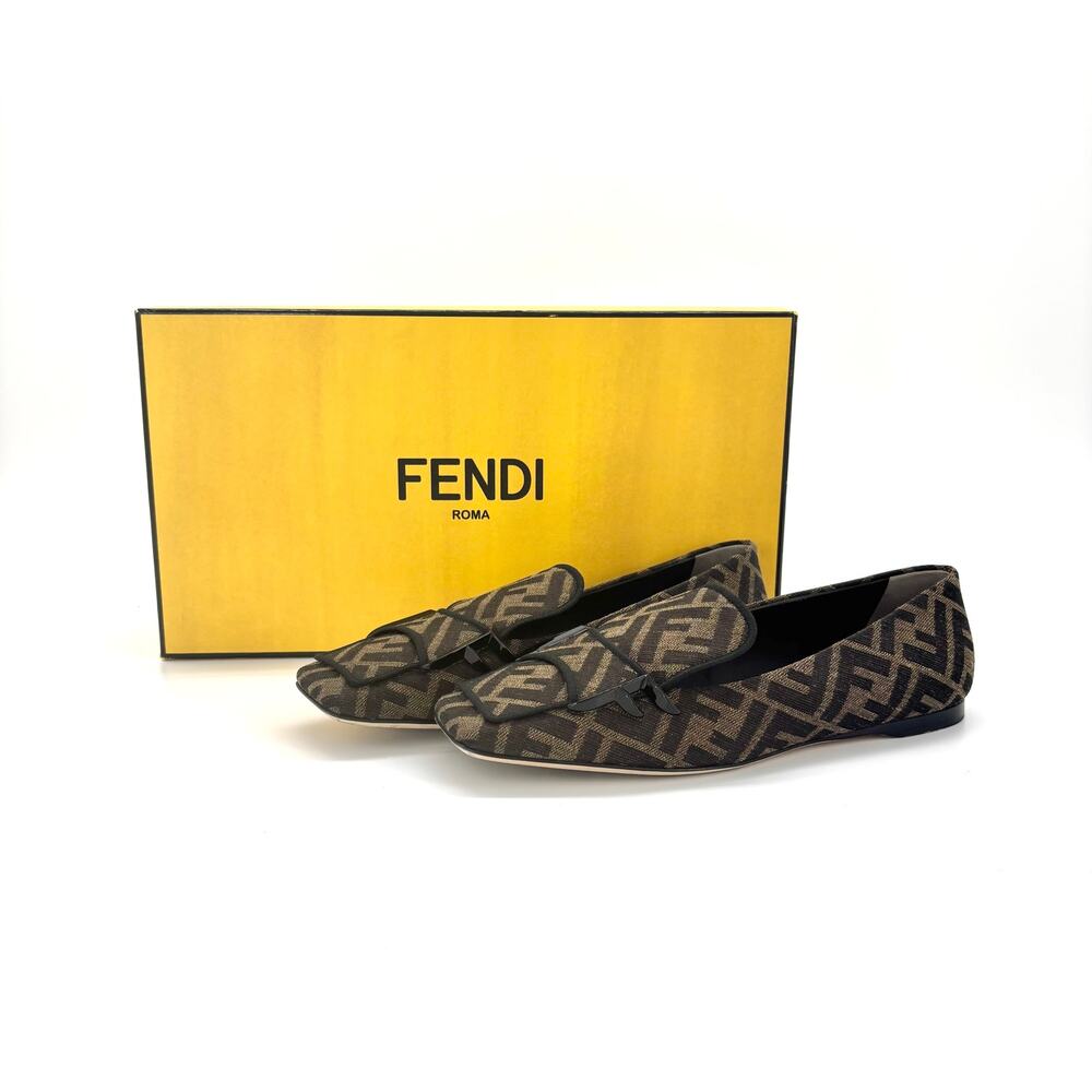 Fendi Jacquard Ffreedom Square Toe FF Zucca Logo Ballet Flats Loafers 36.5 - Picture 2 of 8